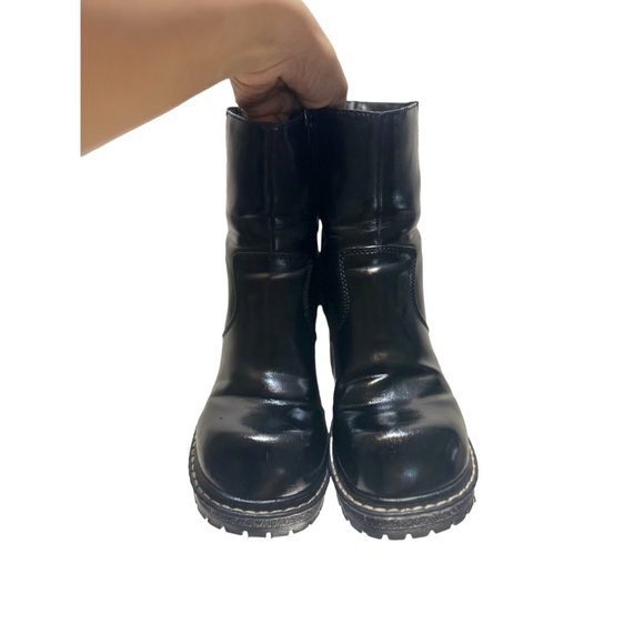 Lower East Side Chunky Platform Boots 9 Black Faux Leather Retro Ankle Boots - Picture 9 of 16